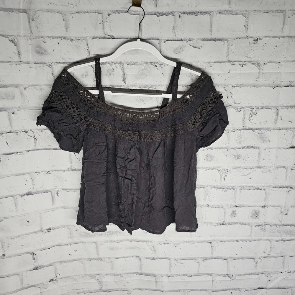American Eagle Off Shoulder Charcoal Crop Top